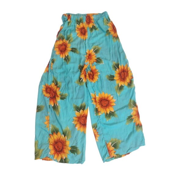 Silk Blend Sunflower Cropped Top Wide Leg Pant Set Size XL Beach Resort Festival - Picture 2 of 5